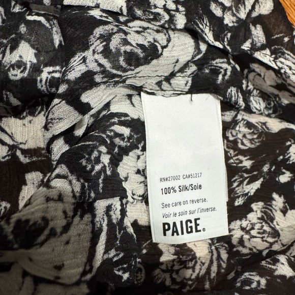 PAIGE 100% Silk Robin Blouse Black and White Floral Gardenia Designer - Small - Picture 5 of 5